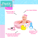 Boneca de Banho Petit Com Banheira e Acessórios de Cuidado Menina Presente