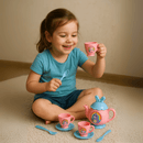 Kit Petit Chá – Chaleira, Xícaras, Pratinhos e Talheres Coloridos e De Unicórnio